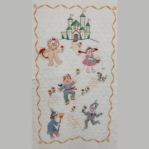 Vintage Wizard of Oz Handmade Cross Stitch Baby Blanket or Wall Hanging
